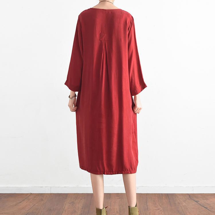 2017 red casual silk sundress oversize large hem summer dress long sleeve maxi dress - Omychic