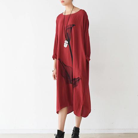 2017 red tulip print cotton dresses loose caftans oversize casual dresses - Omychic