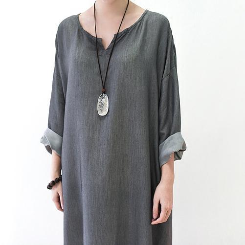 2017 silk gray caftans Summer dresses casual caftans silk plus size dress top quality - Omychic