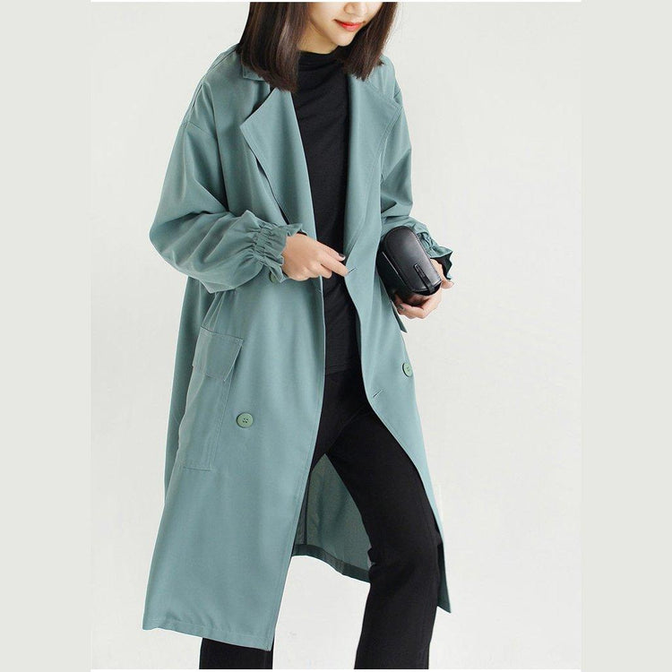 2017 spring Bean Green Trench coats plus size casual wind breaker long outwear - Omychic