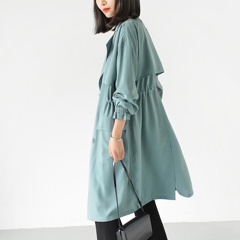 2017 spring Bean Green Trench coats plus size casual wind breaker long outwear - Omychic