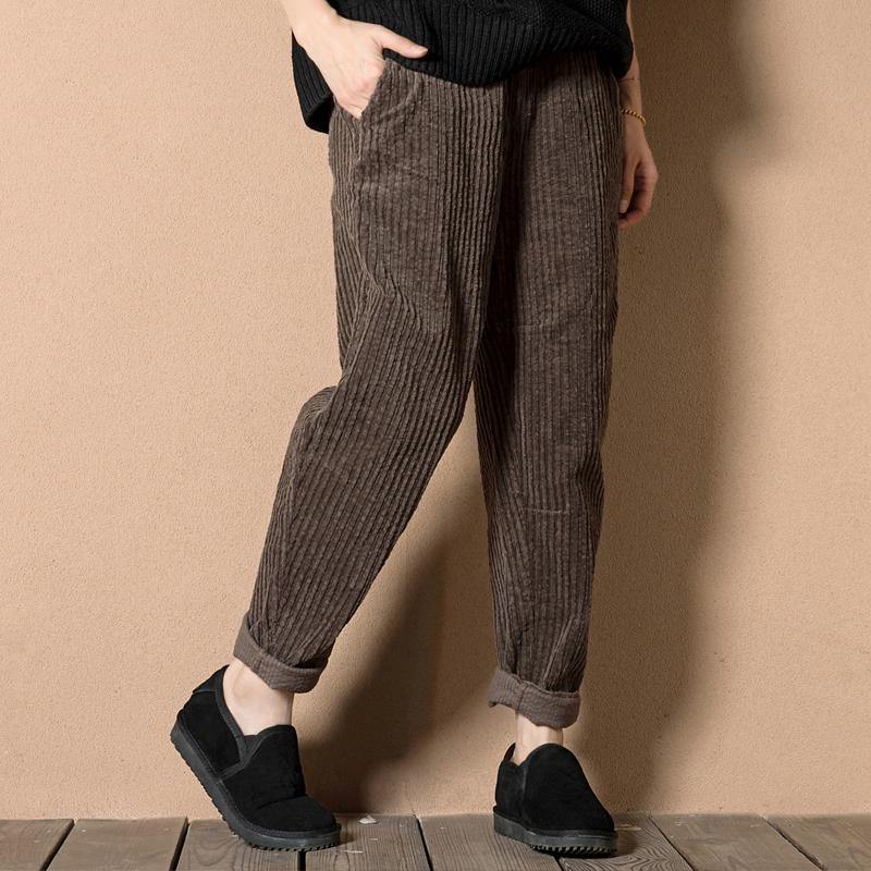 2017 spring Corduroy pants crop trousers in chocolate - Omychic