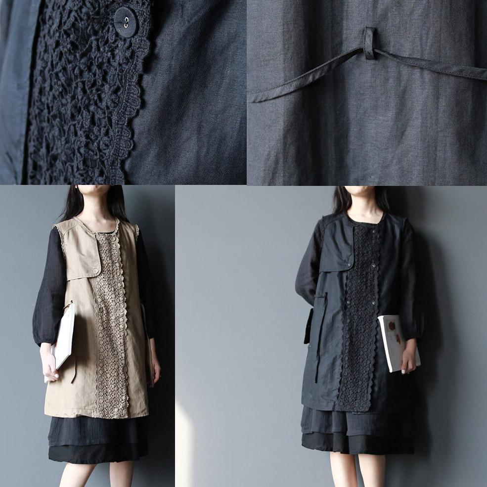 2017 spring black lace patchwork vest jacekets coats outwear - Omychic