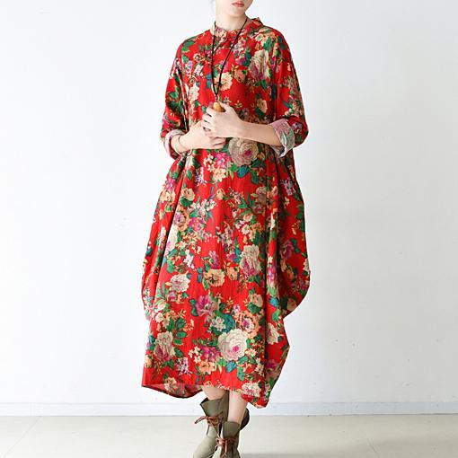 2017 spring blossom flowers print linen dresses bagg cotton dress - Omychic