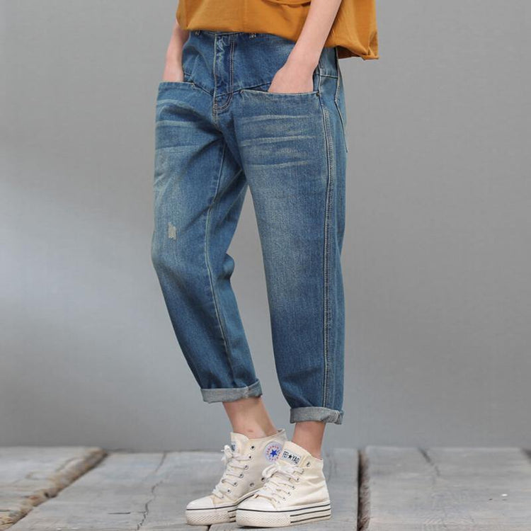 2017 spring casual denim pants blue crop jeans woman - Omychic