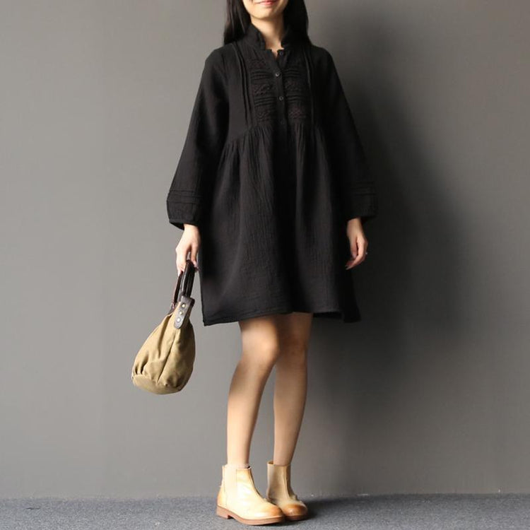 2017 spring cute black plus size linen dresses cotton maternity dress lace details - Omychic