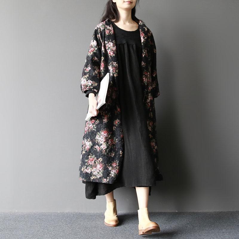 2017 spring floral long maxi coat woolen woman jackets long outwear new fabric - Omychic