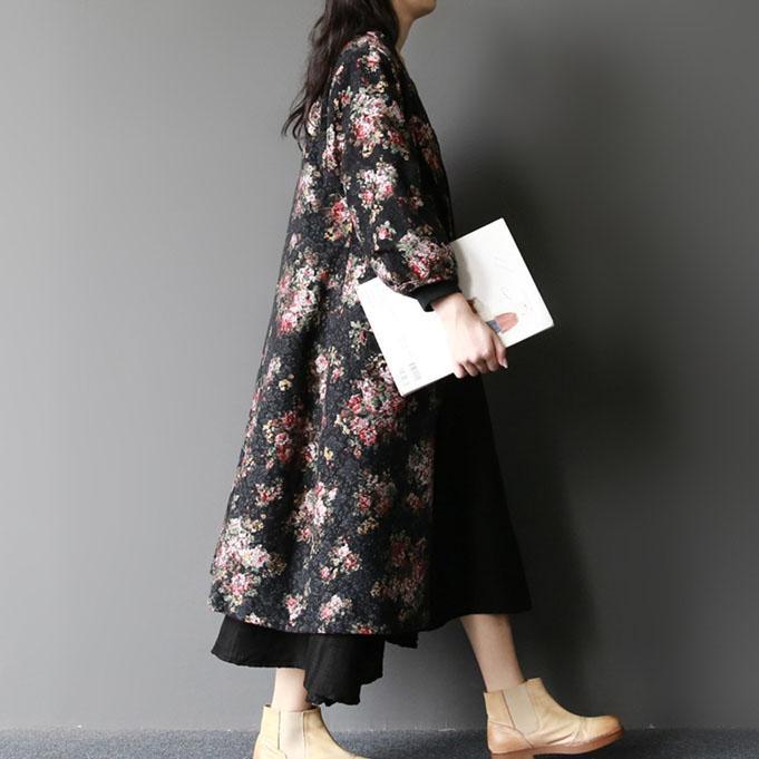 2017 spring floral long maxi coat woolen woman jackets long outwear new fabric - Omychic