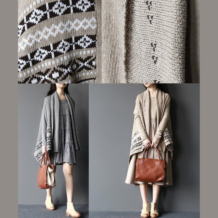 2017 spring gray asymmetrical print hem knit cardigans plus size women sweaters - Omychic