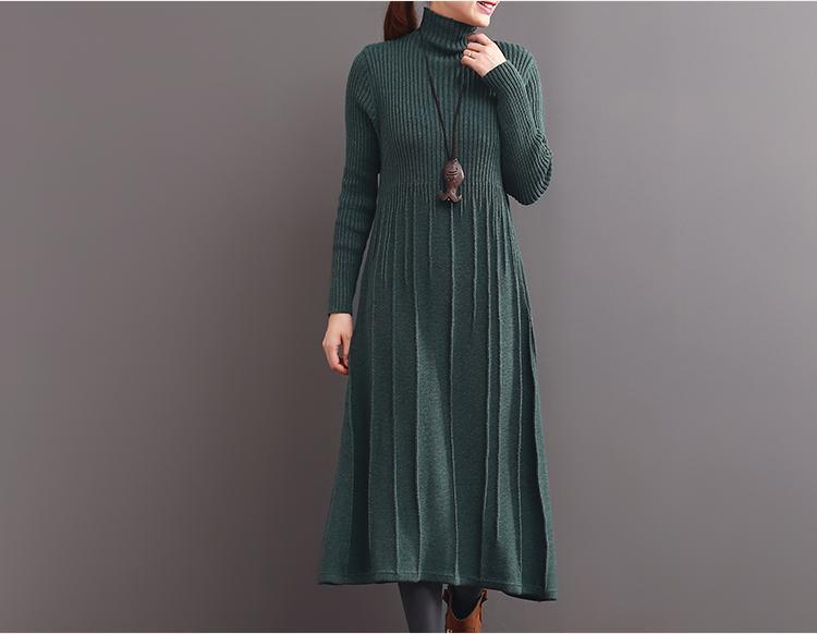 2017 spring green turtle neck knit dresses long tunic sweaters - Omychic