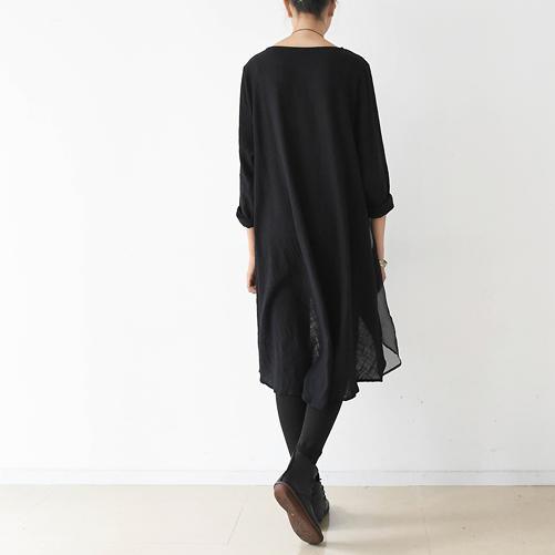 2017 spring layered flowy chiffon linen dresses plus size dresses oversize shirts asymmetrical - Omychic