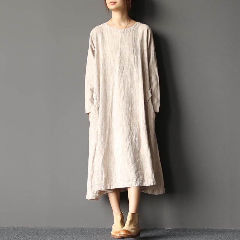 2021 Spring Nude Oversize Linen Caftans Plus Size Cotton Dresses - Omychic