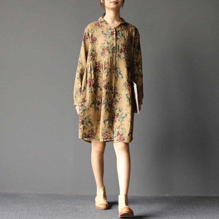 2017 spring oversize floral dresses causal linen shirts cotton blouses - Omychic