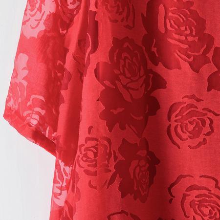 2021 Spring Red Dresses Maxi Blossing Roses Chiffon Caftans Cotton Inside Layer - Omychic