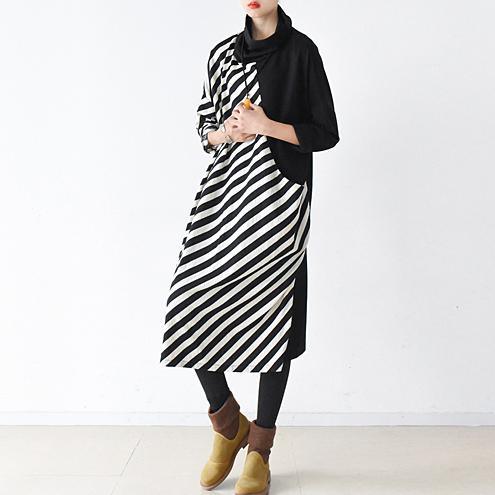 2017 spring side striped cotton dresses plus size long maxi dress caftans - Omychic