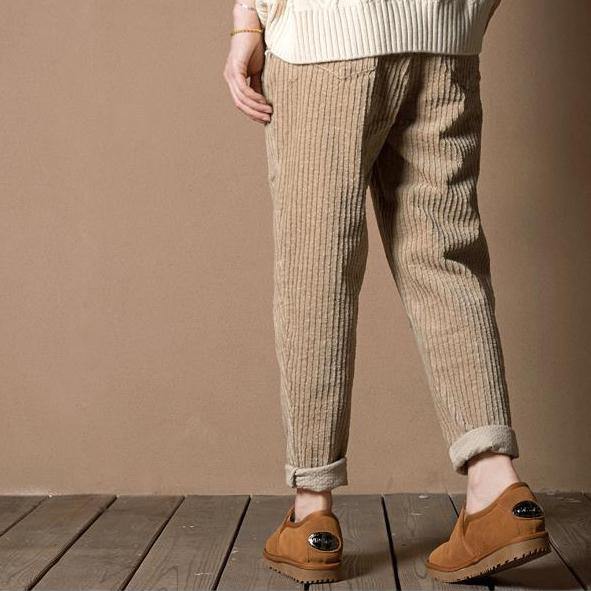 2017 spring tan corduroy crop pants vintage casual style - Omychic