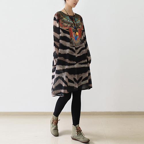 2017 spring zebra Indian indigenous inspired dress plus size chiffon blouse - Omychic