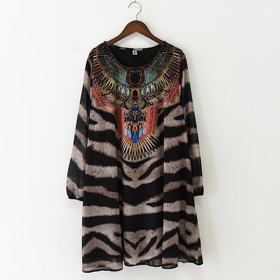 2017 spring zebra Indian indigenous inspired dress plus size chiffon blouse - Omychic
