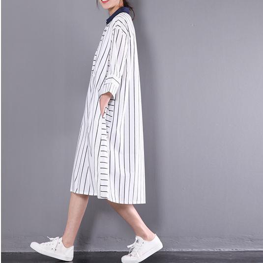 2017 stylish sundress vertical strips plus size shift dress white half sleeve cotton shirt dresses - Omychic
