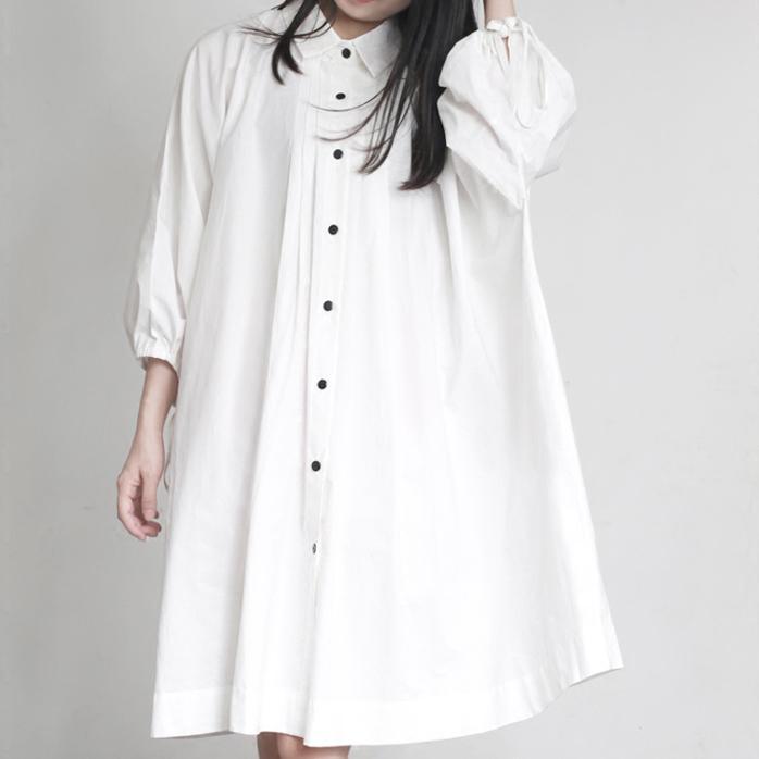 2017 stylish white cotton tops plus size batwing sleeve shirt dress - Omychic