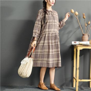 2017 summer cotton dresses oversize casual linen sundress red plaid maxi dress - Omychic