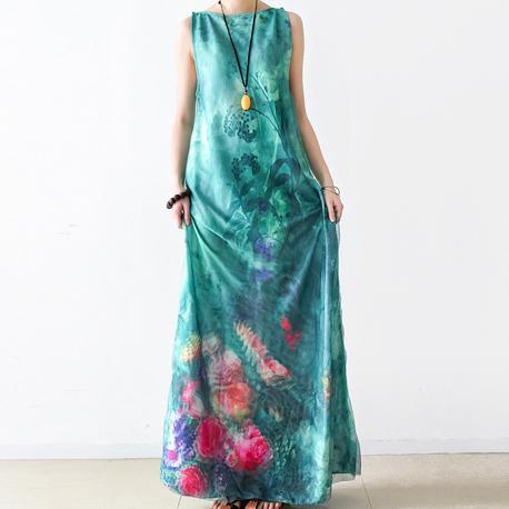 2017 summer cotton dresses prints slim maxi dress sleeveless elegant sundress - Omychic