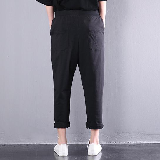 2017 summer cotton pants black pints pockets loose elastic wait trousers - Omychic