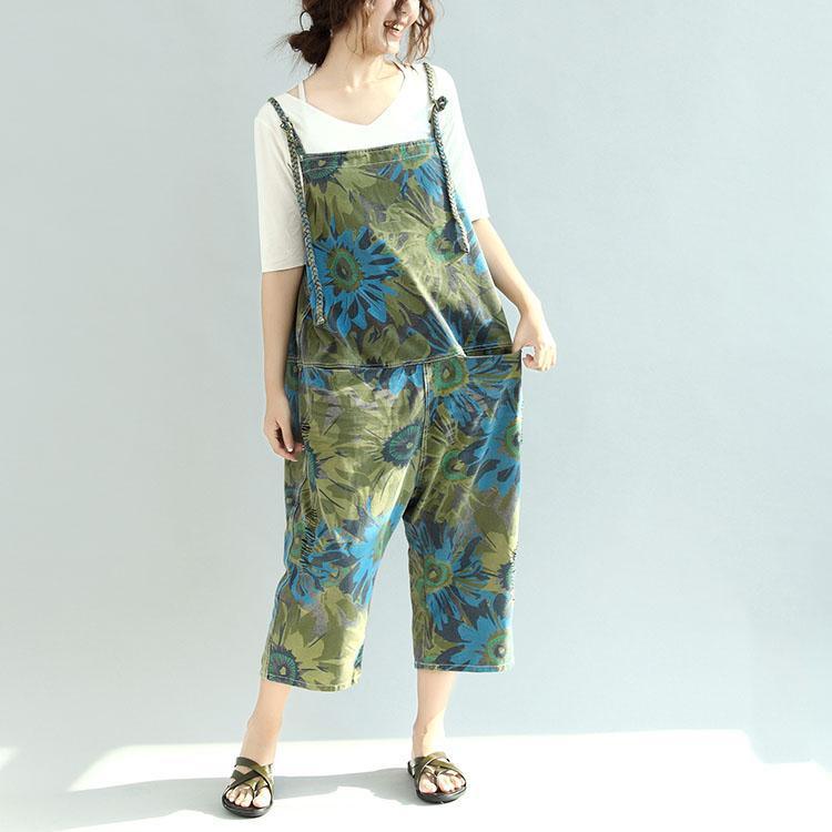 2017 summer green print cotton pants plus size casual jumpsuit pants - Omychic