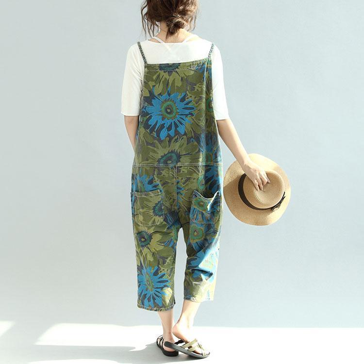 2017 summer green print cotton pants plus size casual jumpsuit pants - Omychic