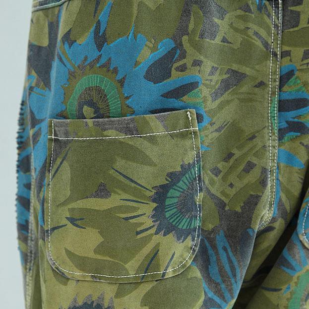 2017 summer green print cotton pants plus size casual jumpsuit pants - Omychic