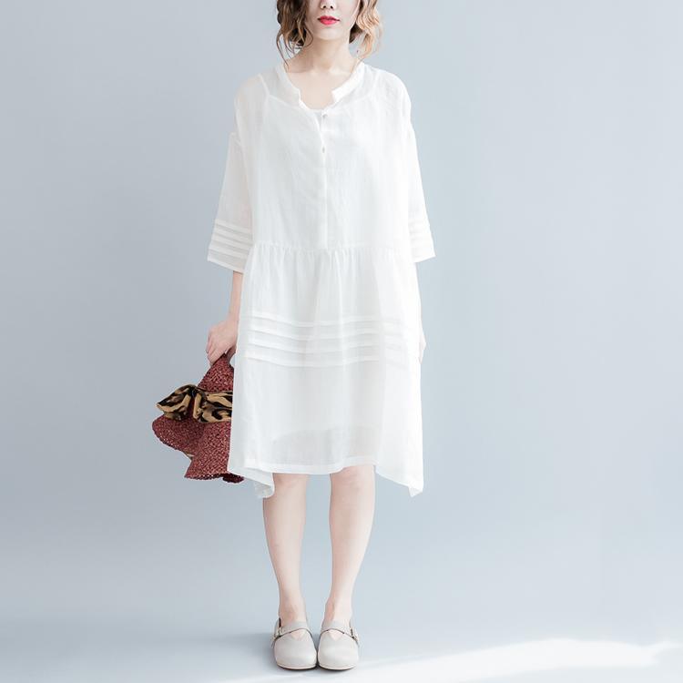 2017 summer linen dresses flowy casual fine linen sundress white linen dresses plus size - Omychic