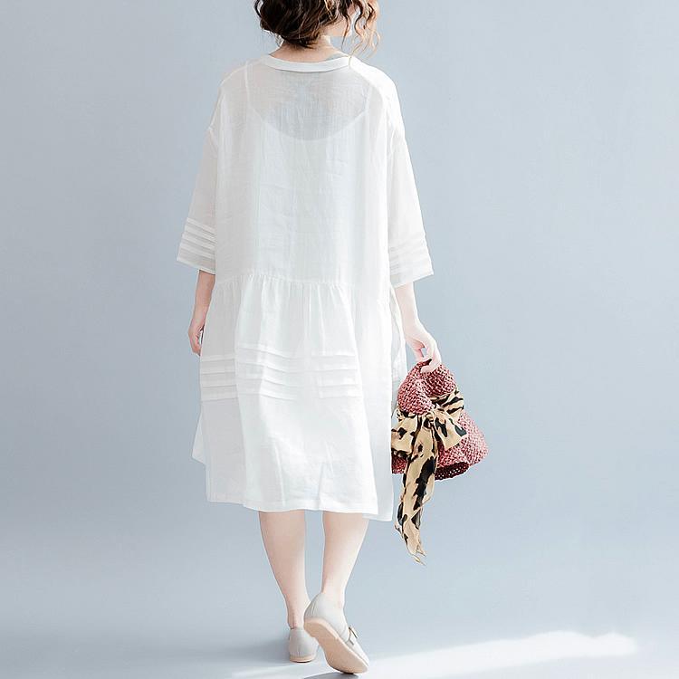 2017 summer linen dresses flowy casual fine linen sundress white linen dresses plus size - Omychic