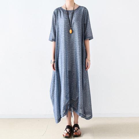 2017 summer linen dresses plus size silk maxi dress short sleeve casual sundress - Omychic