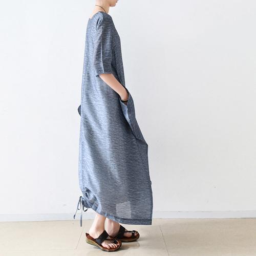 2017 summer linen dresses plus size silk maxi dress short sleeve casual sundress - Omychic