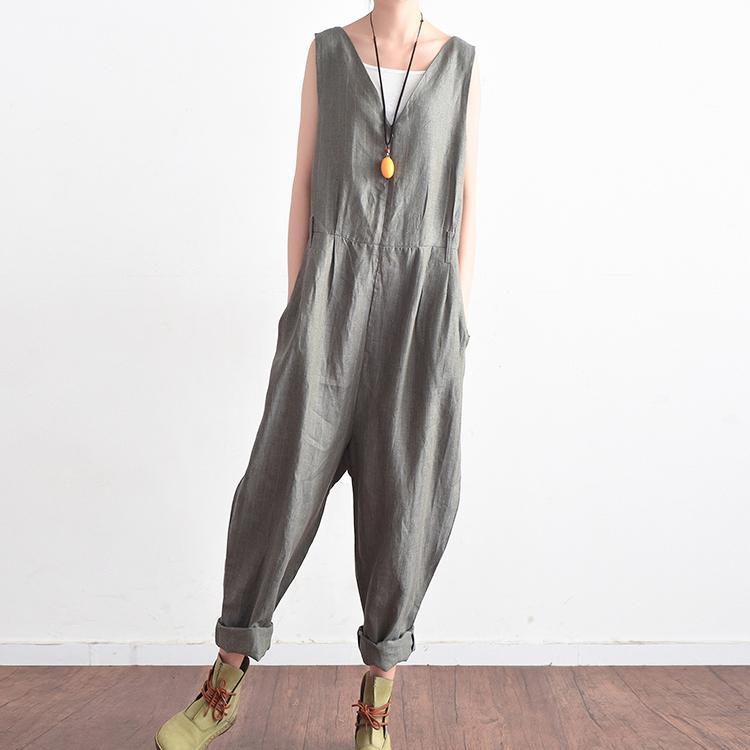 2021 summer new gray linen jumpsuit pants oversize  casual trousers - Omychic