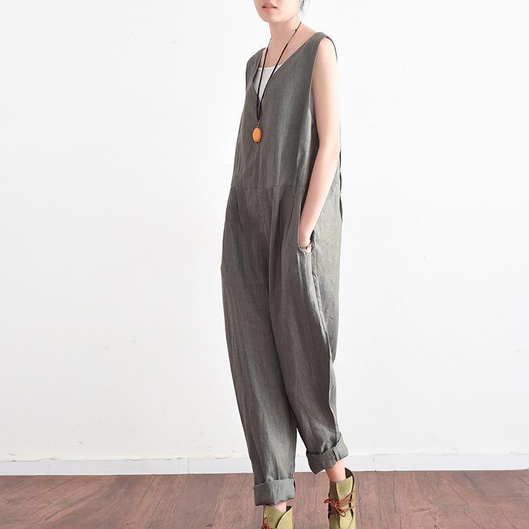 2021 summer new gray linen jumpsuit pants oversize  casual trousers - Omychic