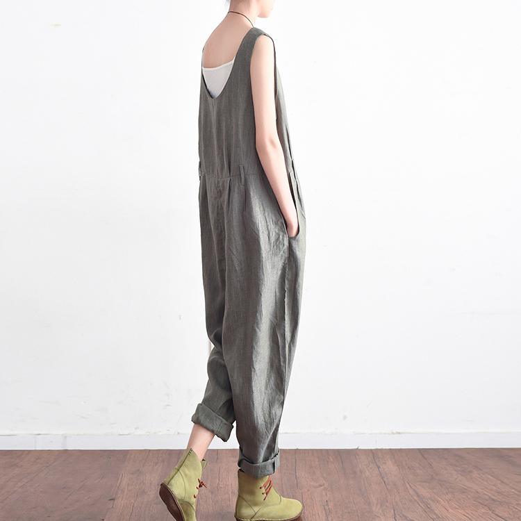 2021 summer new gray linen jumpsuit pants oversize  casual trousers - Omychic