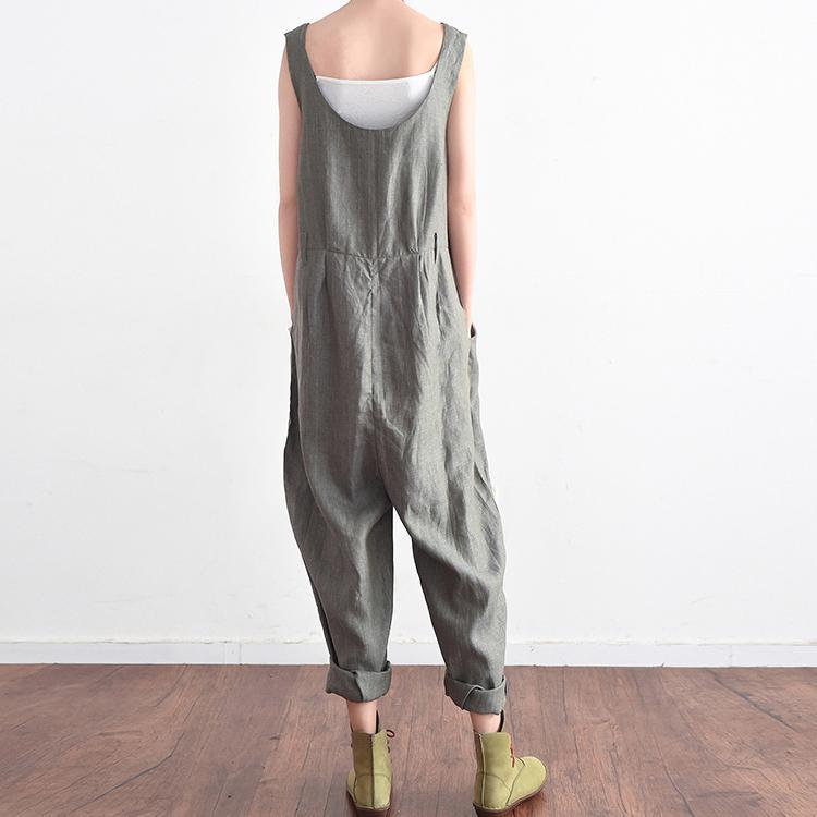 2021 summer new gray linen jumpsuit pants oversize  casual trousers - Omychic