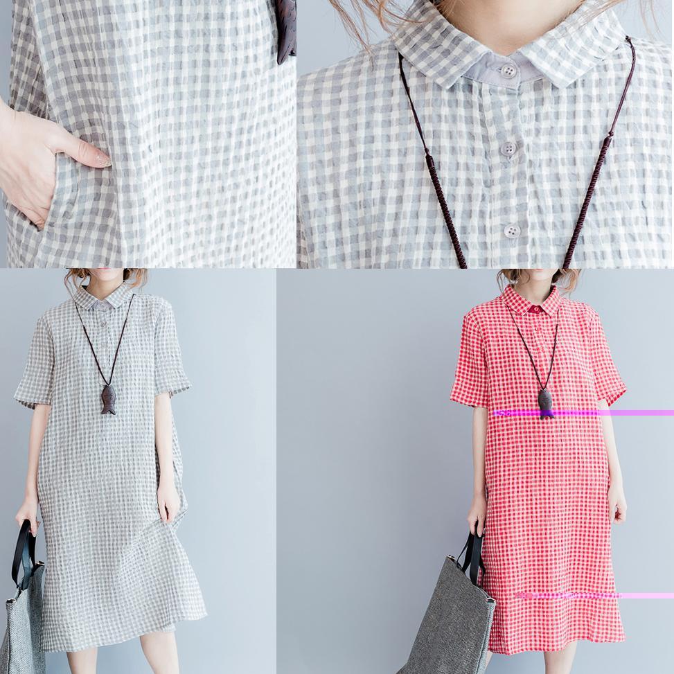 2017 summer pink grid shirt dresses plus size linen dress oversize summer linen clothing - Omychic