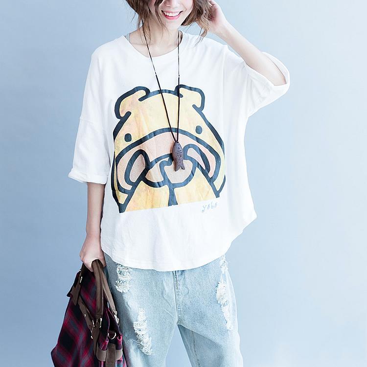2017 summer white print t shirt the shy hippo oversize blouses women cotton tops - Omychic