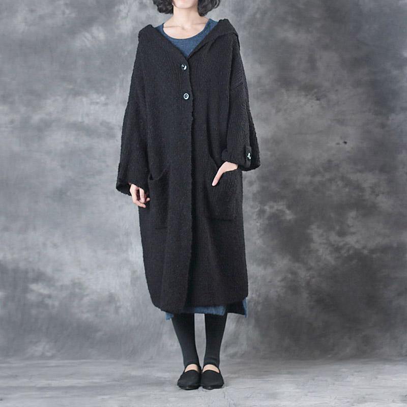 2017 unique black cotton winter outfits plus size tie waist sweaters coats warm - Omychic