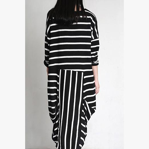 2017 unique fashion cotton dresses black white striped patchwork loose asymmetric maxi dress - Omychic