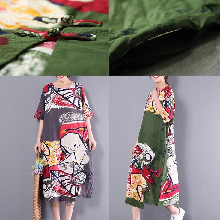 2021 Unique Green O Neck Summer Dresses Fine Cotton Maxi Dress Plus Size Clothes - Omychic