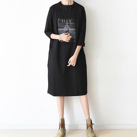 2017 warm thick black patchwork print cotton maxi dresses oversize stylish women dress - Omychic