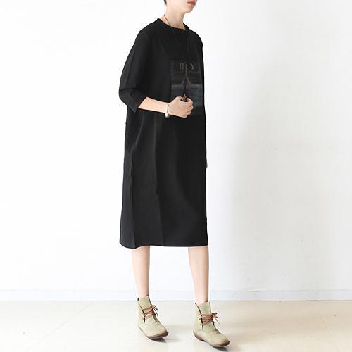 2017 warm thick black patchwork print cotton maxi dresses oversize stylish women dress - Omychic