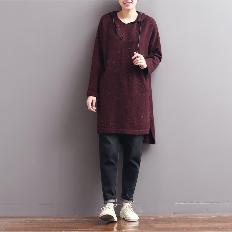 2017 warm winter hoodie dresses plus size cotton blouse in burgundy - Omychic