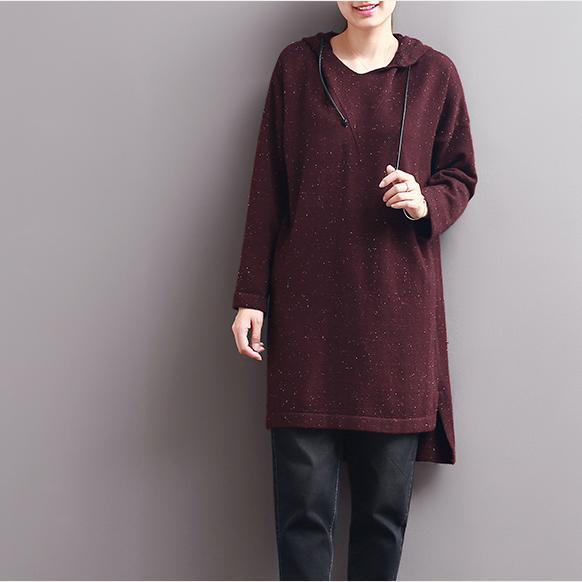 2017 warm winter hoodie dresses plus size cotton blouse in burgundy - Omychic