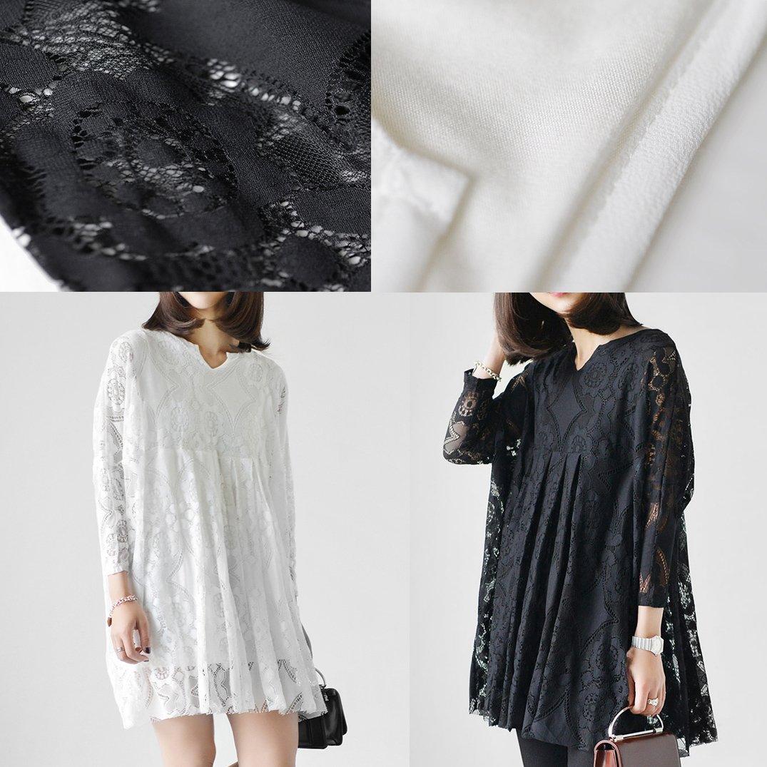 2017 white lace dresses loose casual oversize lace spring dress long sleeve blouses - Omychic