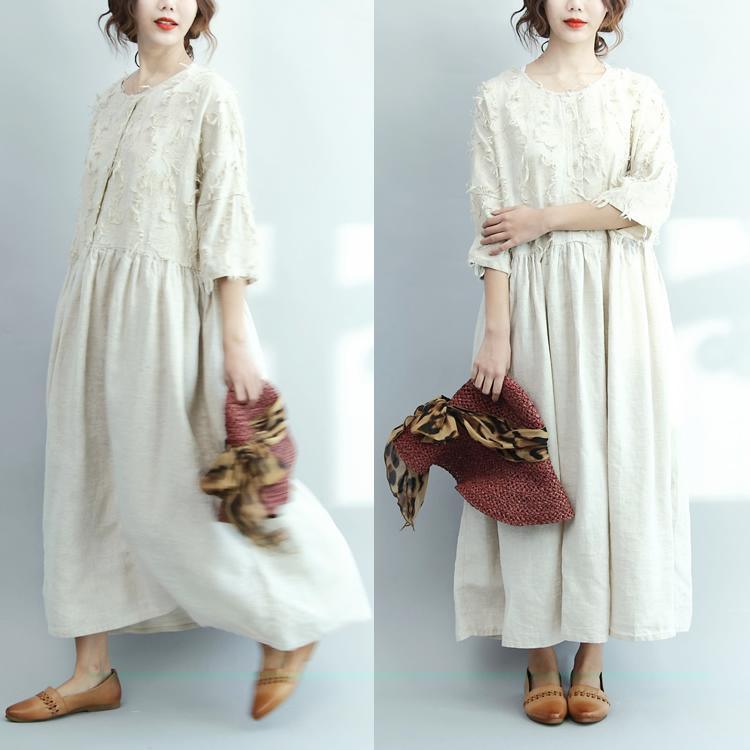 2021 white linen dresses oversize casual long linen maxi dress traveling dresses - Omychic