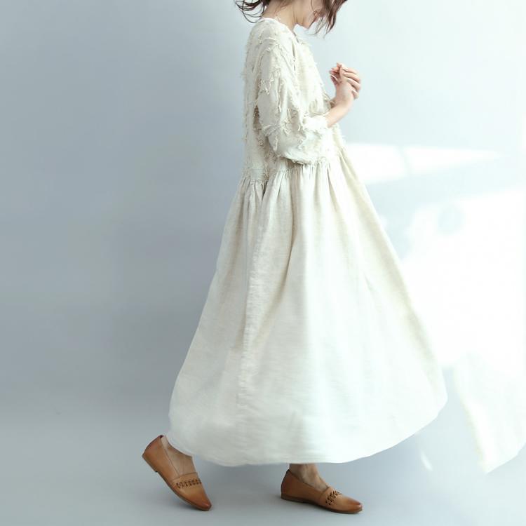 2021 white linen dresses oversize casual long linen maxi dress traveling dresses - Omychic